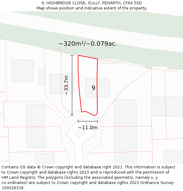 9, HIGHBRIDGE CLOSE, SULLY, PENARTH, CF64 5SD: Plot and title map