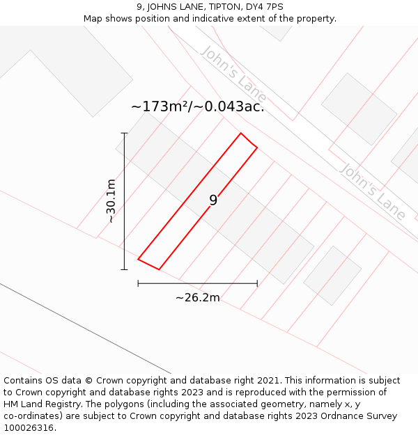 9, JOHNS LANE, TIPTON, DY4 7PS: Plot and title map