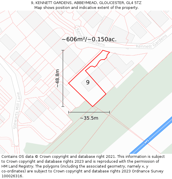 9, KENNETT GARDENS, ABBEYMEAD, GLOUCESTER, GL4 5TZ: Plot and title map