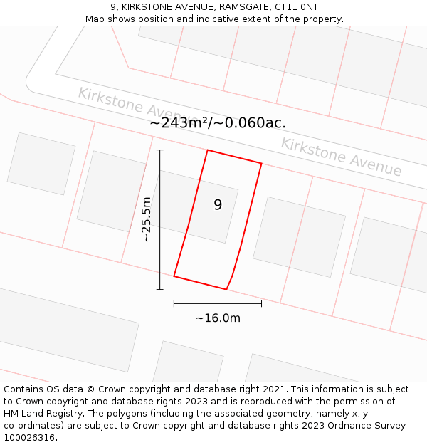 9, KIRKSTONE AVENUE, RAMSGATE, CT11 0NT: Plot and title map