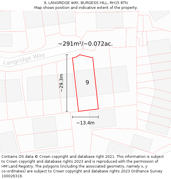 9, LANGRIDGE WAY, BURGESS HILL, RH15 8TN: Plot and title map
