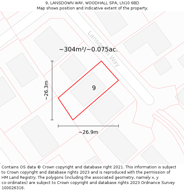 9, LANSDOWN WAY, WOODHALL SPA, LN10 6BD: Plot and title map