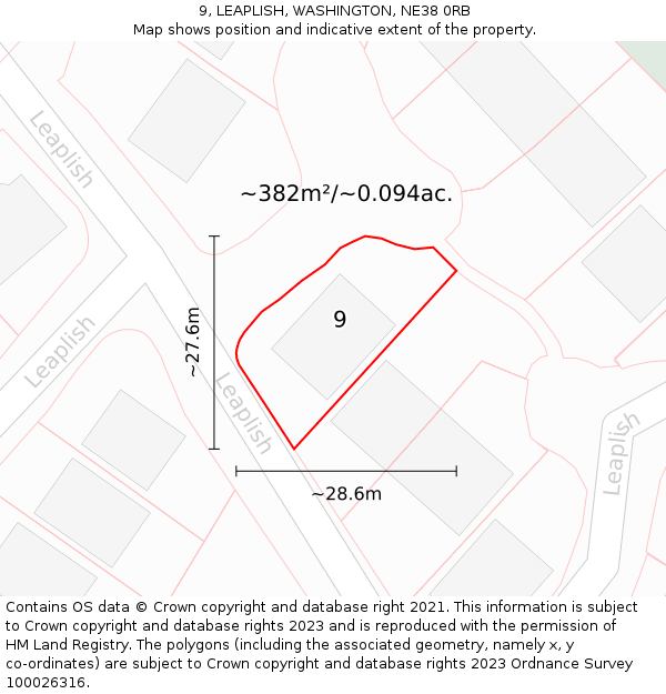 9, LEAPLISH, WASHINGTON, NE38 0RB: Plot and title map