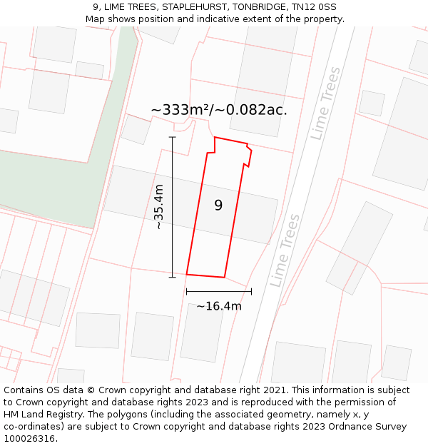 9, LIME TREES, STAPLEHURST, TONBRIDGE, TN12 0SS: Plot and title map