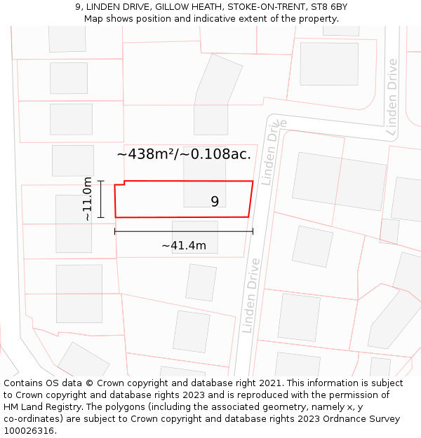 9, LINDEN DRIVE, GILLOW HEATH, STOKE-ON-TRENT, ST8 6BY: Plot and title map