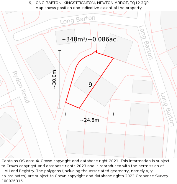 9, LONG BARTON, KINGSTEIGNTON, NEWTON ABBOT, TQ12 3QP: Plot and title map