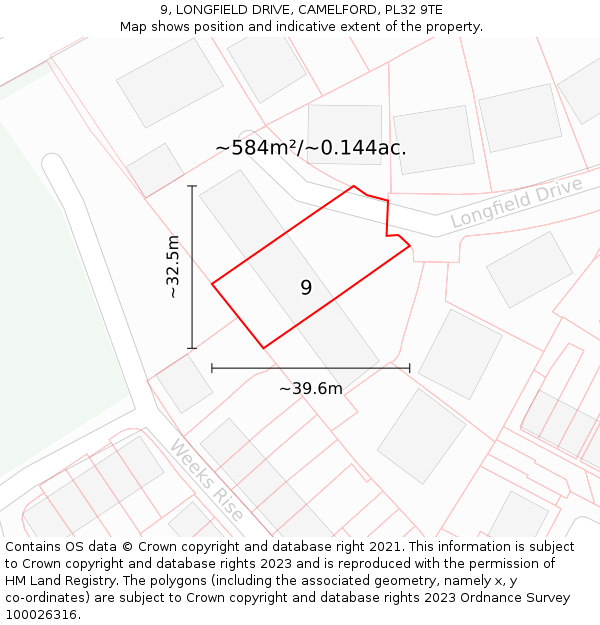 9, LONGFIELD DRIVE, CAMELFORD, PL32 9TE: Plot and title map