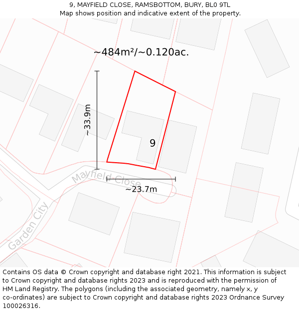9, MAYFIELD CLOSE, RAMSBOTTOM, BURY, BL0 9TL: Plot and title map