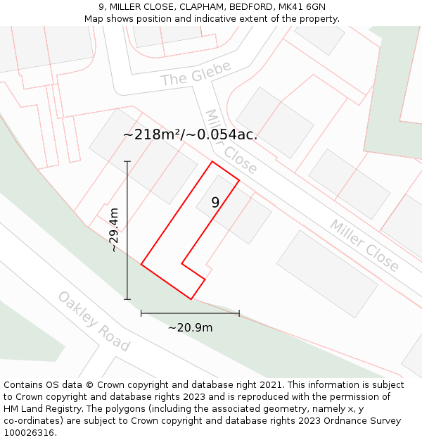 9, MILLER CLOSE, CLAPHAM, BEDFORD, MK41 6GN: Plot and title map