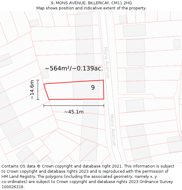 9, MONS AVENUE, BILLERICAY, CM11 2HG: Plot and title map