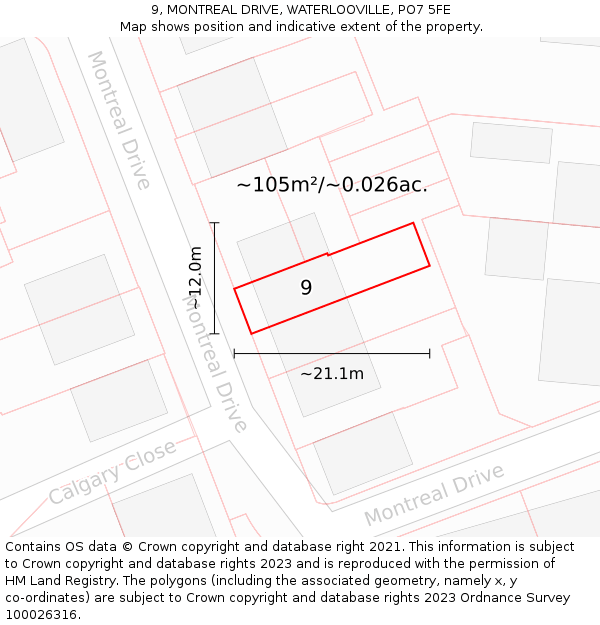 9, MONTREAL DRIVE, WATERLOOVILLE, PO7 5FE: Plot and title map
