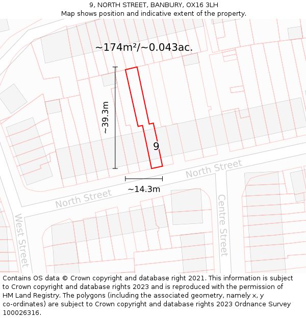 9, NORTH STREET, BANBURY, OX16 3LH: Plot and title map