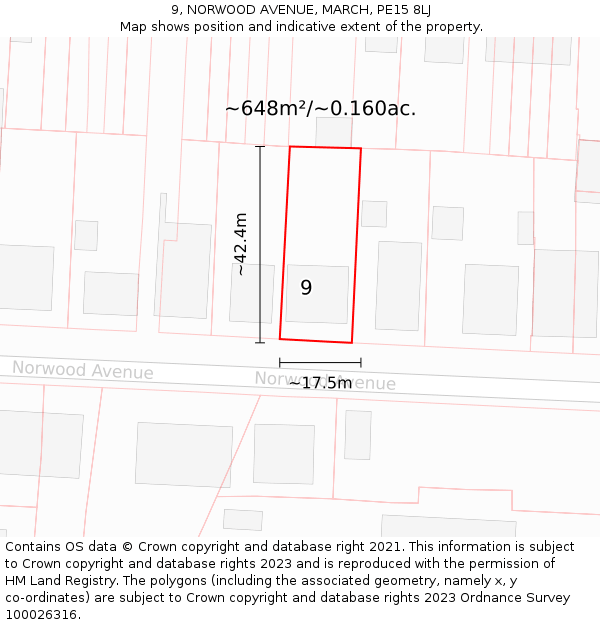9, NORWOOD AVENUE, MARCH, PE15 8LJ: Plot and title map