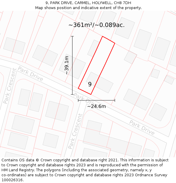 9, PARK DRIVE, CARMEL, HOLYWELL, CH8 7DH: Plot and title map