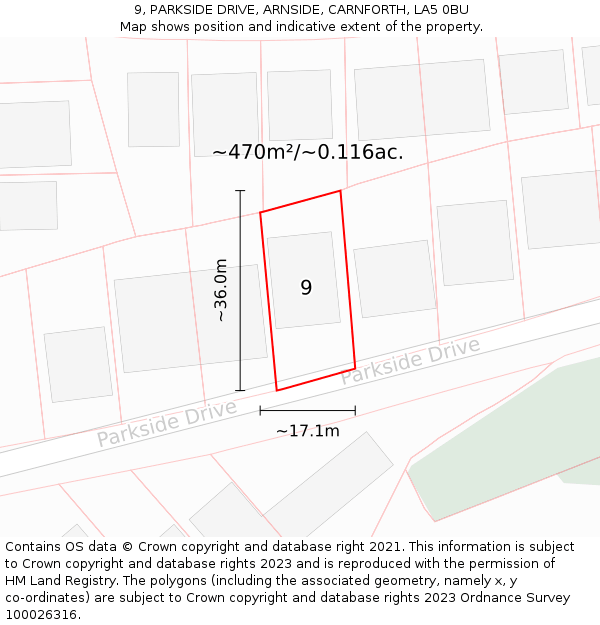 9, PARKSIDE DRIVE, ARNSIDE, CARNFORTH, LA5 0BU: Plot and title map
