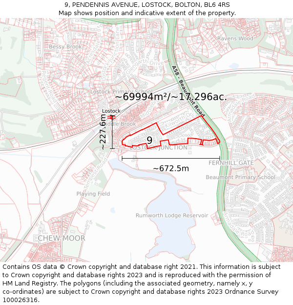 9, PENDENNIS AVENUE, LOSTOCK, BOLTON, BL6 4RS: Plot and title map