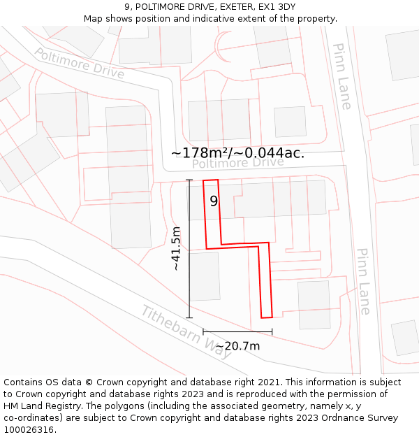 9, POLTIMORE DRIVE, EXETER, EX1 3DY: Plot and title map