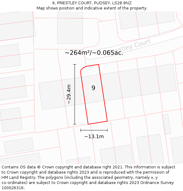 9, PRIESTLEY COURT, PUDSEY, LS28 9NZ: Plot and title map