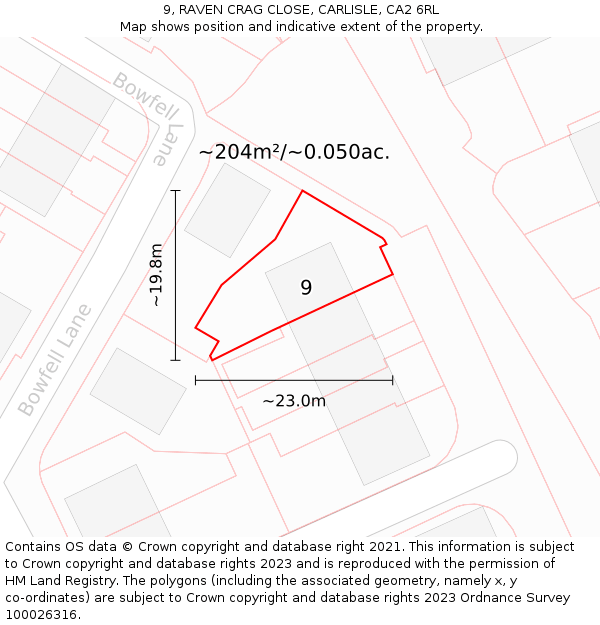 9, RAVEN CRAG CLOSE, CARLISLE, CA2 6RL: Plot and title map