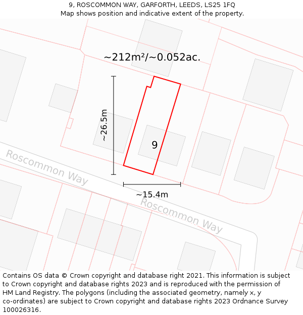 9, ROSCOMMON WAY, GARFORTH, LEEDS, LS25 1FQ: Plot and title map