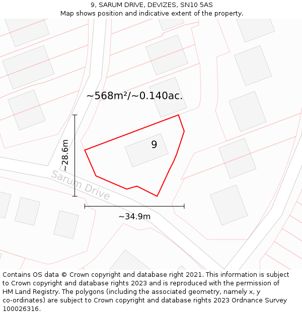 9, SARUM DRIVE, DEVIZES, SN10 5AS: Plot and title map