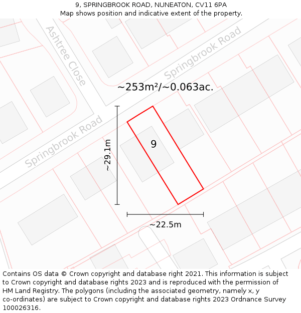 9, SPRINGBROOK ROAD, NUNEATON, CV11 6PA: Plot and title map
