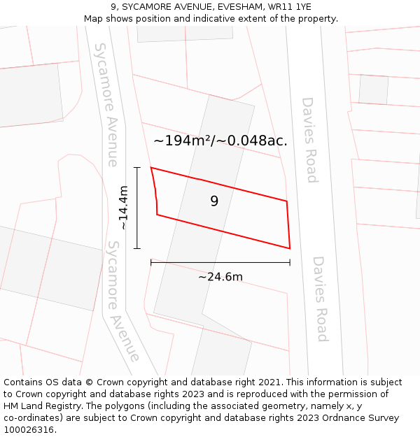 9, SYCAMORE AVENUE, EVESHAM, WR11 1YE: Plot and title map