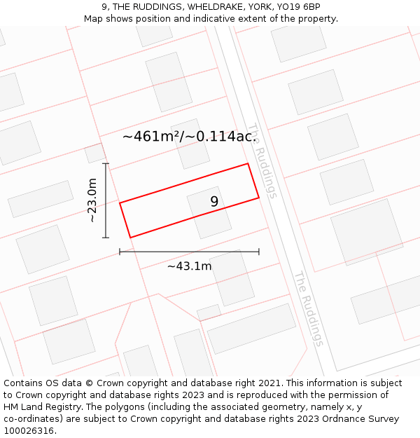9, THE RUDDINGS, WHELDRAKE, YORK, YO19 6BP: Plot and title map