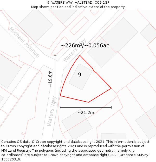 9, WATERS WAY, HALSTEAD, CO9 1GF: Plot and title map