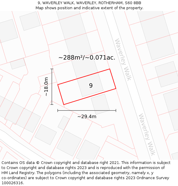 9, WAVERLEY WALK, WAVERLEY, ROTHERHAM, S60 8BB: Plot and title map