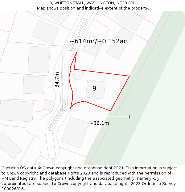 9, WHITTONSTALL, WASHINGTON, NE38 8PH: Plot and title map