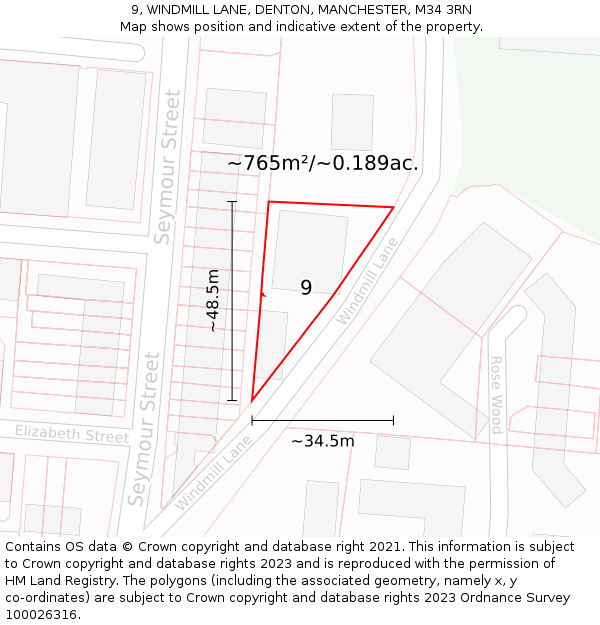 9, WINDMILL LANE, DENTON, MANCHESTER, M34 3RN: Plot and title map