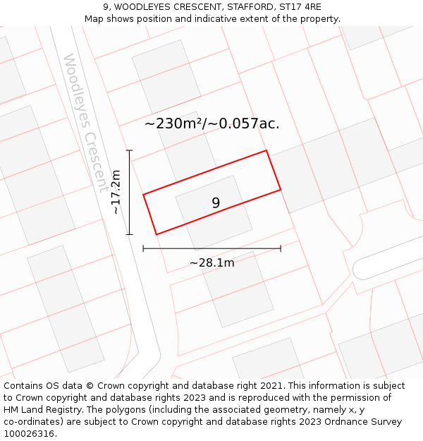 9, WOODLEYES CRESCENT, STAFFORD, ST17 4RE: Plot and title map