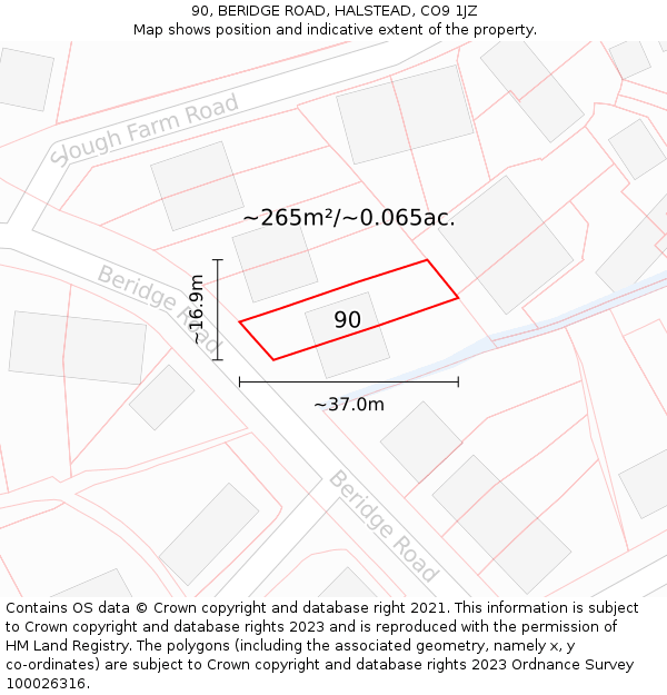 90, BERIDGE ROAD, HALSTEAD, CO9 1JZ: Plot and title map