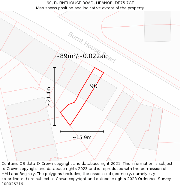 90, BURNTHOUSE ROAD, HEANOR, DE75 7GT: Plot and title map
