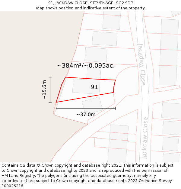 91, JACKDAW CLOSE, STEVENAGE, SG2 9DB: Plot and title map