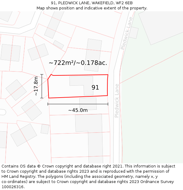 91, PLEDWICK LANE, WAKEFIELD, WF2 6EB: Plot and title map