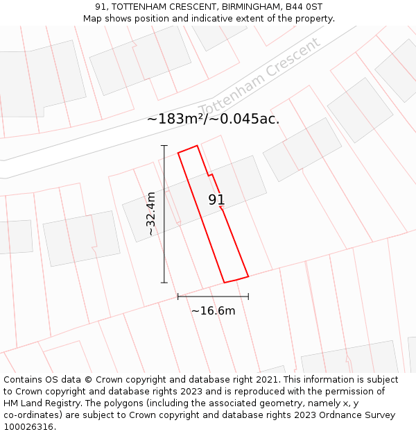 91, TOTTENHAM CRESCENT, BIRMINGHAM, B44 0ST: Plot and title map