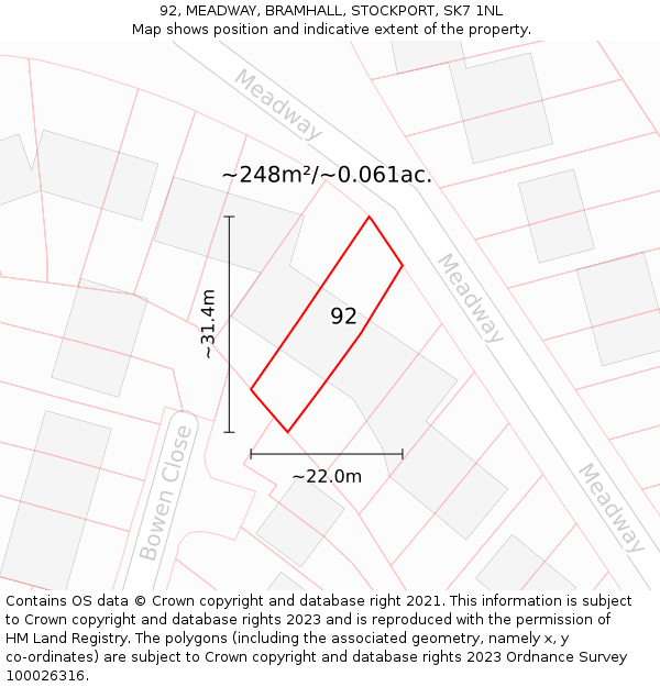 92, MEADWAY, BRAMHALL, STOCKPORT, SK7 1NL: Plot and title map