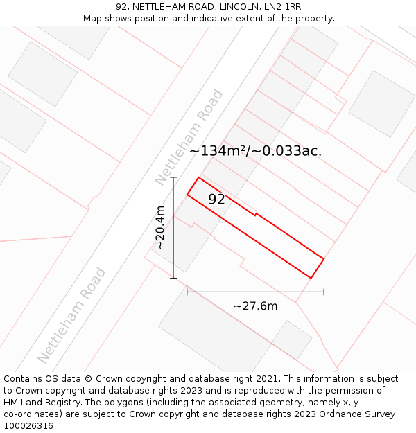 92, NETTLEHAM ROAD, LINCOLN, LN2 1RR: Plot and title map