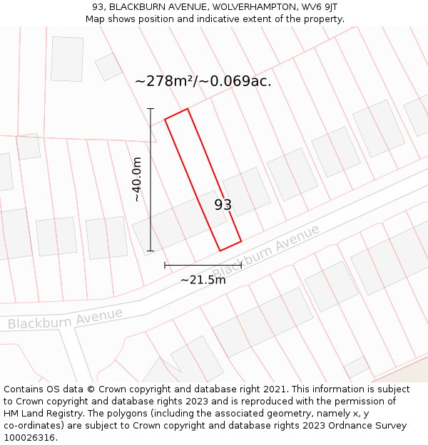 93, BLACKBURN AVENUE, WOLVERHAMPTON, WV6 9JT: Plot and title map