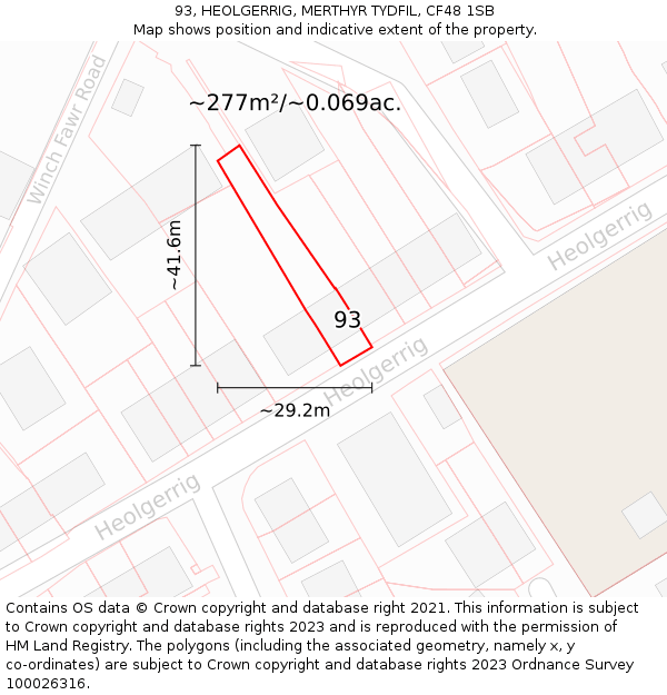 93, HEOLGERRIG, MERTHYR TYDFIL, CF48 1SB: Plot and title map