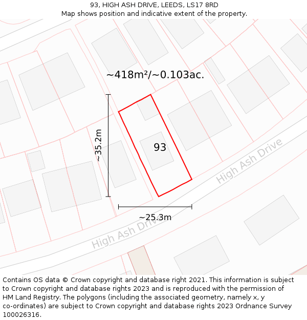 93, HIGH ASH DRIVE, LEEDS, LS17 8RD: Plot and title map