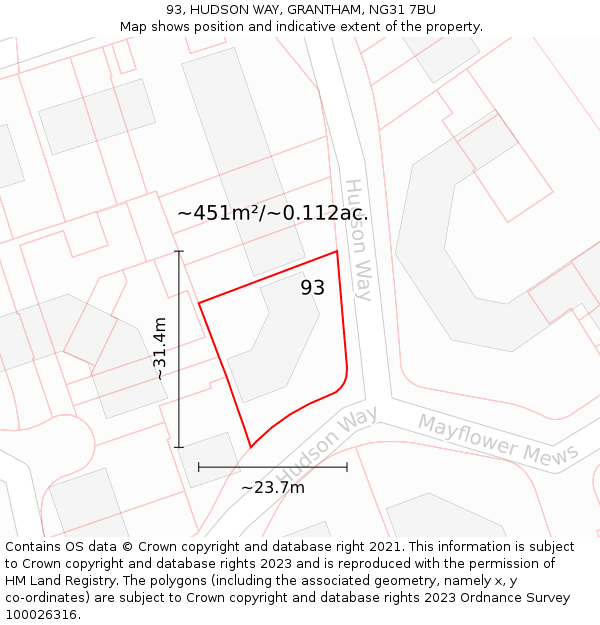 93, HUDSON WAY, GRANTHAM, NG31 7BU: Plot and title map