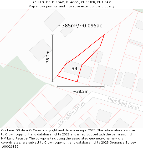 94, HIGHFIELD ROAD, BLACON, CHESTER, CH1 5AZ: Plot and title map
