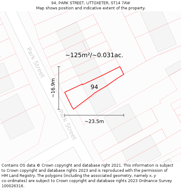 94, PARK STREET, UTTOXETER, ST14 7AW: Plot and title map