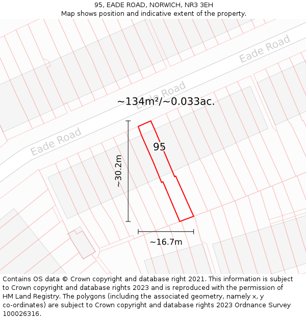 95, EADE ROAD, NORWICH, NR3 3EH: Plot and title map
