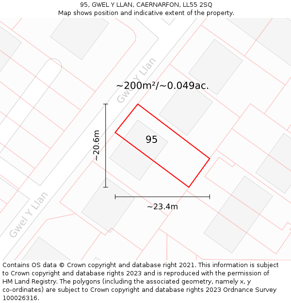 95, GWEL Y LLAN, CAERNARFON, LL55 2SQ: Plot and title map