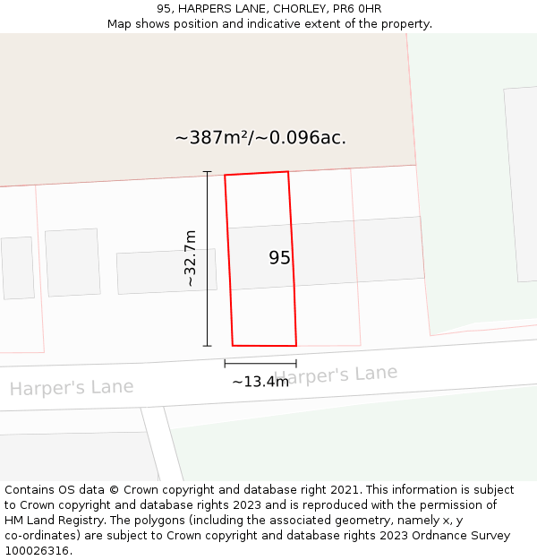 95, HARPERS LANE, CHORLEY, PR6 0HR: Plot and title map