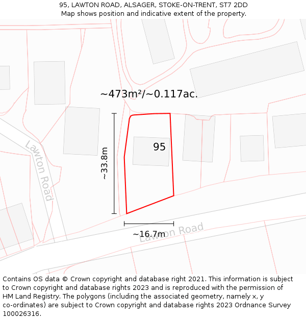 95, LAWTON ROAD, ALSAGER, STOKE-ON-TRENT, ST7 2DD: Plot and title map